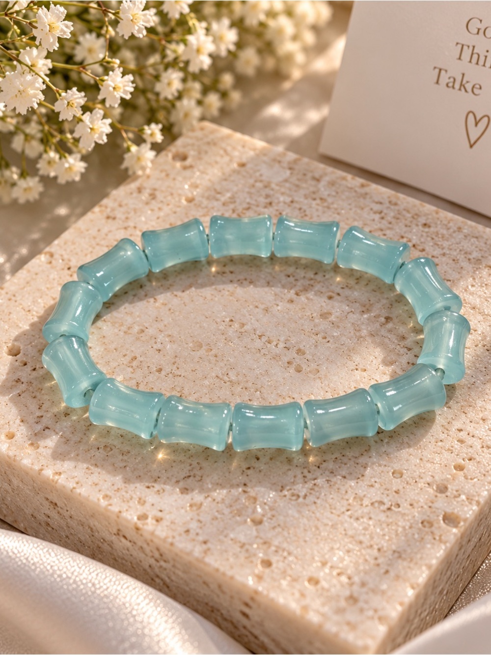 Sea Glass Blue Bamboo-Bead Stretch Bracelet - Women's Jewelry